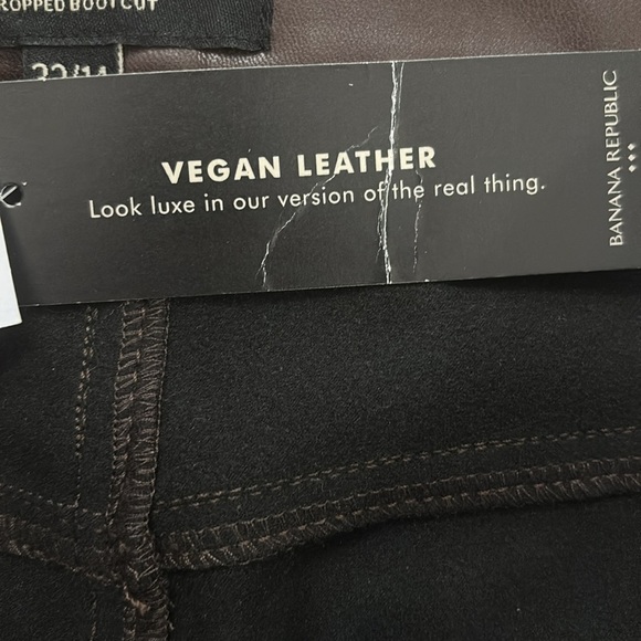 Brown Vegan Leather Cropped Bootcut Banana Republic Pants Sz 32/14 NWT - Picture 3 of 8